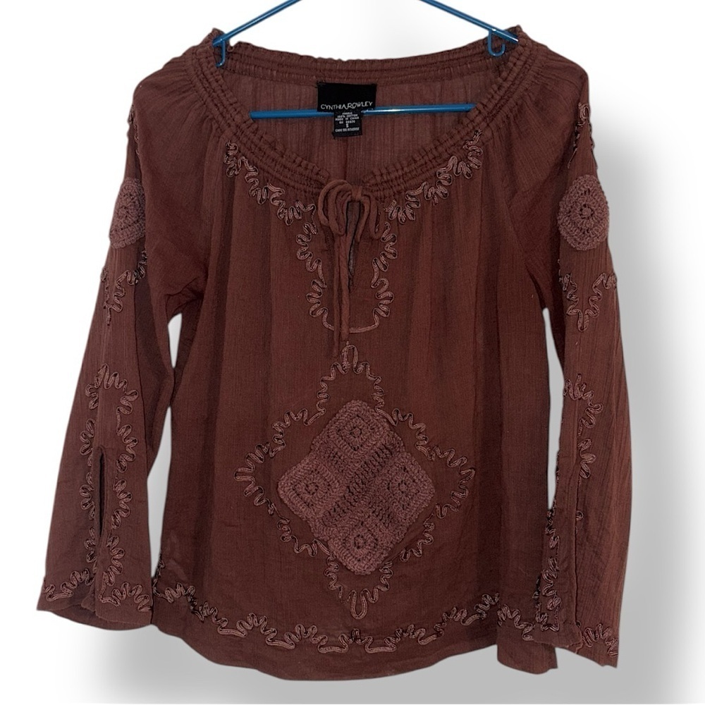 Boho Crochet Embroidered Women's Peasant Top